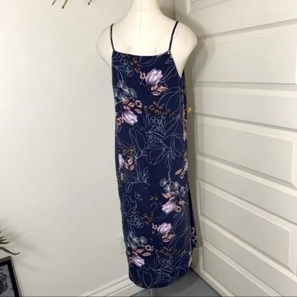COPY - CYNTHIA Rowley Floral Navy Blue Flowy Shift Midi Dress Relax Fit Fine St… - Picture 5 of 9